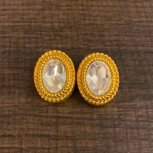 Gold Clip On Earrings with faux diamond